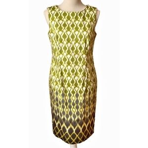 TRIBAL Green Ombré Cotton Sheath geo graphic print Dress Size 16